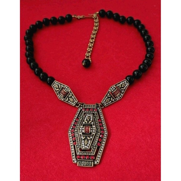 Vintage Heidi Daus Rhinestones & Black Onyx Beads Collar Statement Necklace - Picture 1 of 16